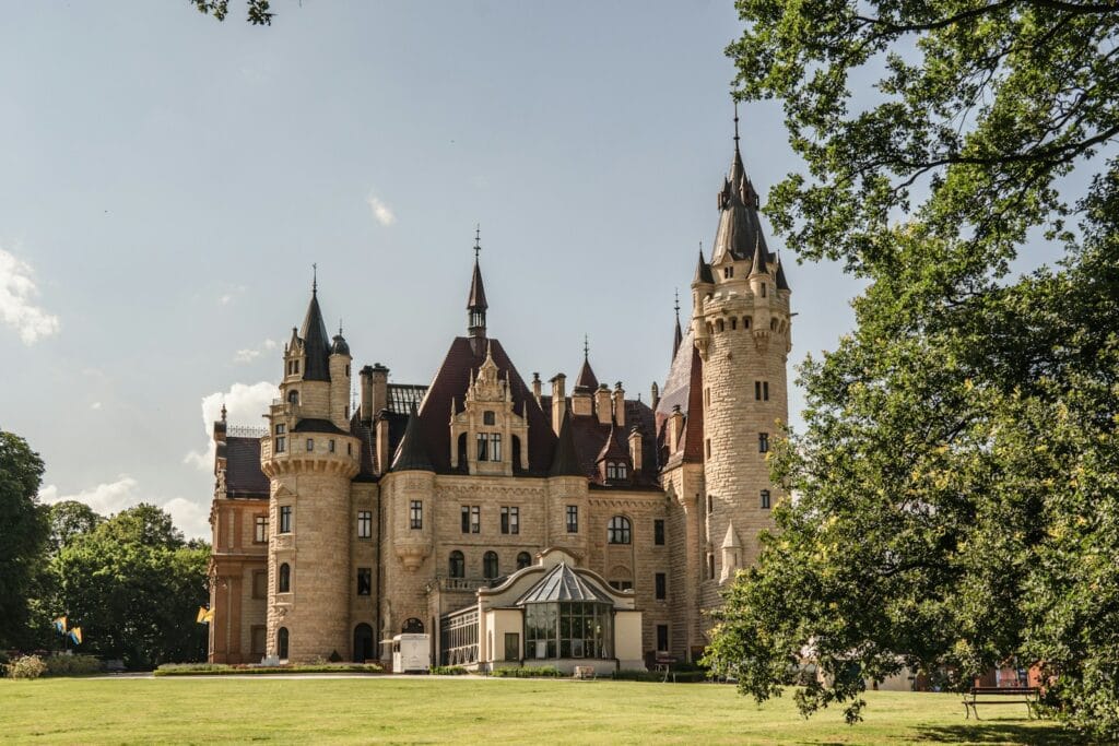 a large castle like building with a tall tower