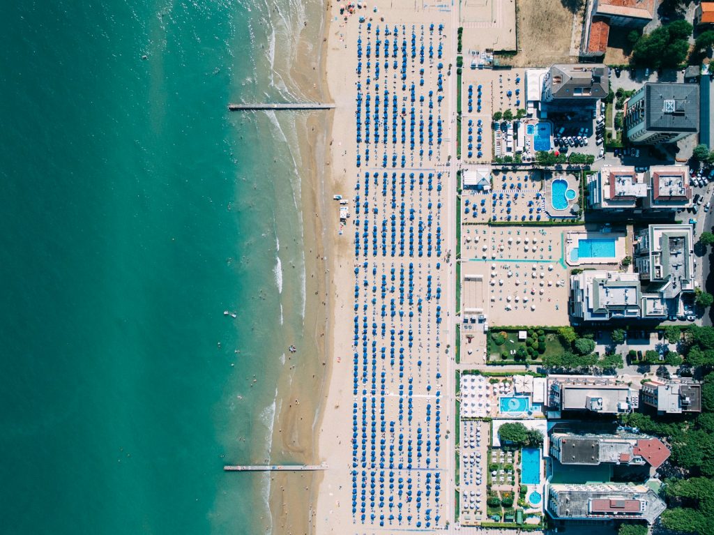 aerial view of city near bach