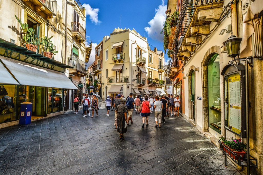 taormina, sicily, shopping, shops, tourism, tourist, travel, vacation, holiday, sunny, summer, street, nature, window, cafe, italy, town, old, europe, mediterranean