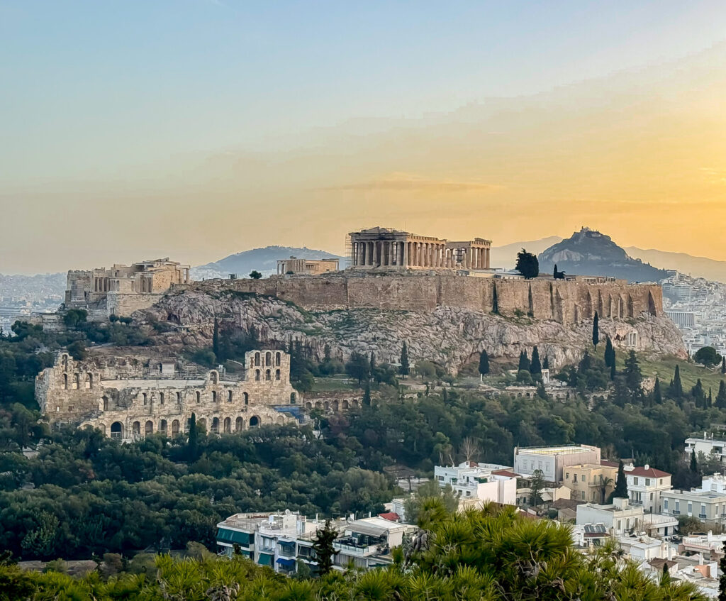 Wschód słońca widok na Akropol