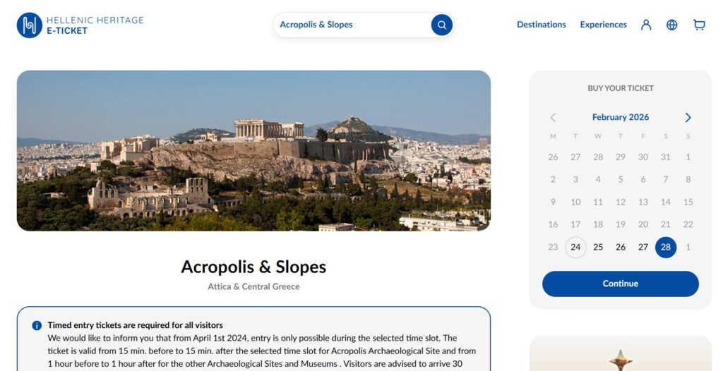 Strona do zakupu biletów na Akropol