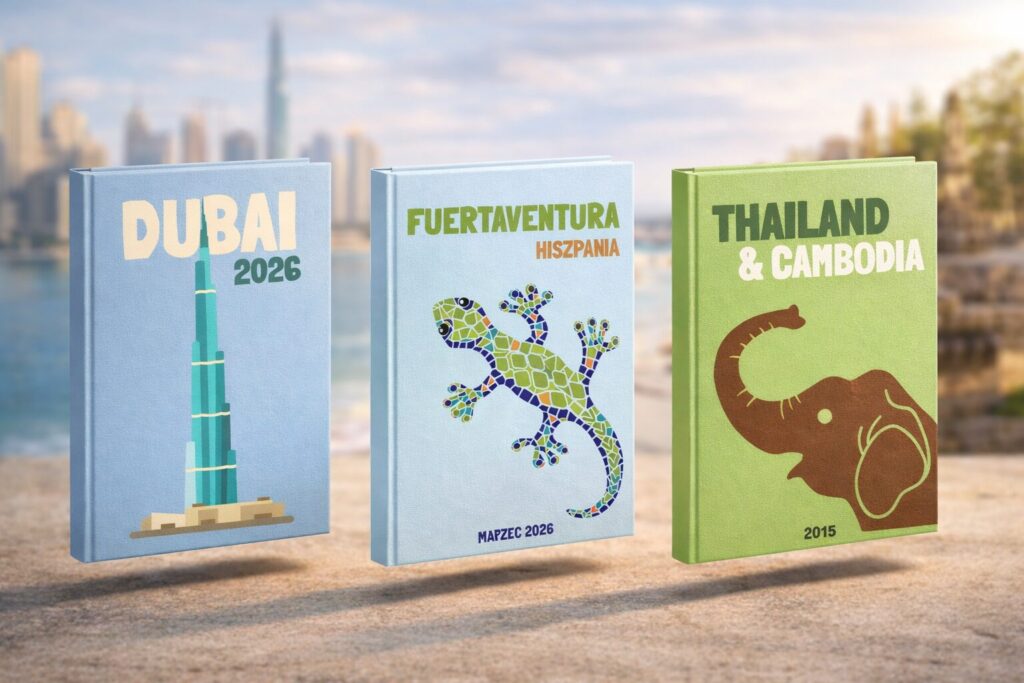 przykładowe okładki do fotoksiążek podróżniczych