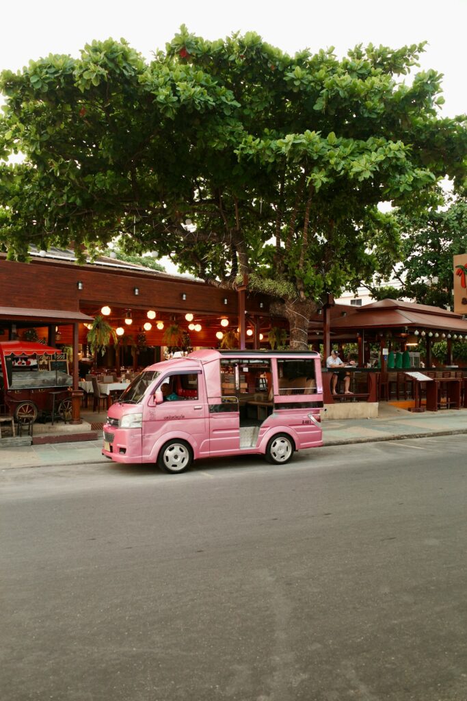 różowy minivan